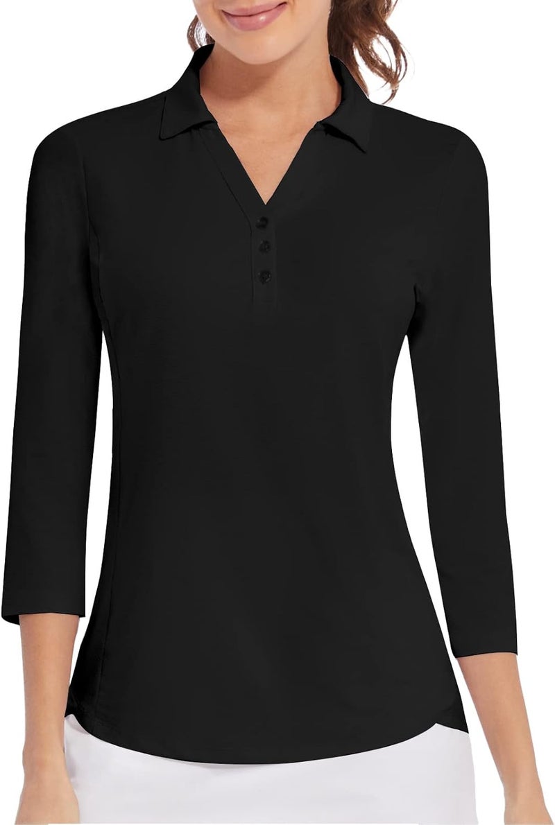 Casei Store Women's Polo Shirt 3/4 Long Sleeve Golf Quick Dry T Shirts UPF 50+ Athletic Casual Work Shirts Tops for Women - Image 1